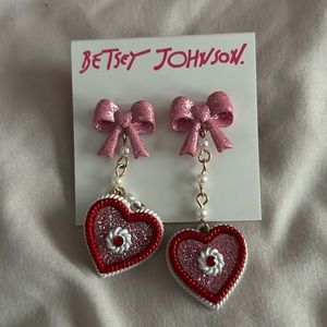 New Betsey Johnson Heart Cake with Bows Kawaii Dangle Earrings